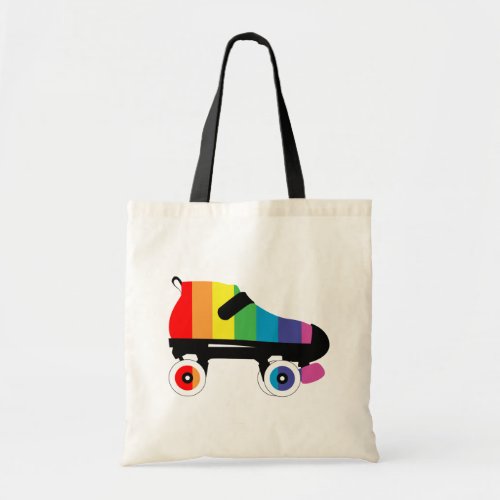 roller skate rainbow stripes tote bag
