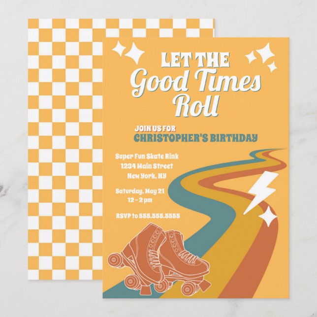 Roller Skate Retro Groovy Birthday Invitation (Front/Back)