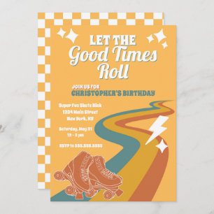 Roller Skate Retro Groovy Birthday Invitation