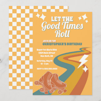 Roller Skate Retro Groovy Birthday Invitation