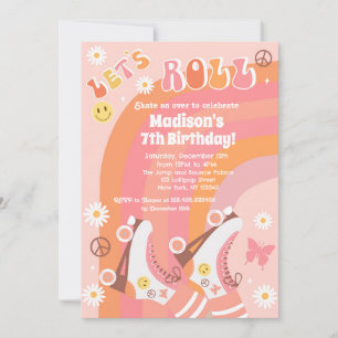 Roller Skate Retro Groovy Birthday Invitations