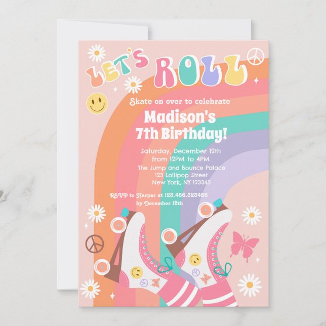 Roller Skate Retro Groovy Birthday Invitations (Front)