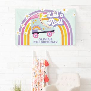 Roller skate Retro Rainbow Birthday Banner