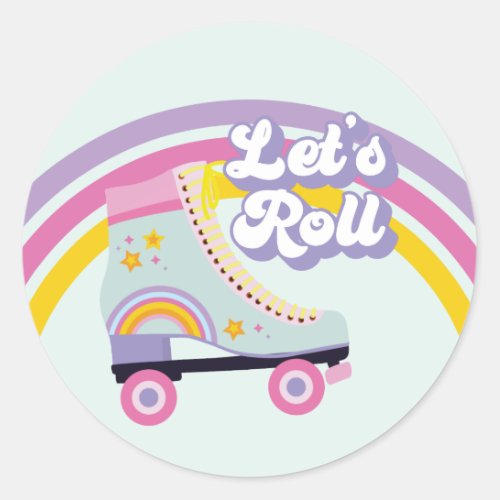 Roller skate Retro Rainbow Birthday Classic Round Sticker