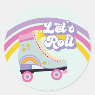 Roller skate Retro Rainbow Birthday Classic Round Sticker