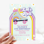 Roller skate Retro Rainbow Birthday Inv Invitation<br><div class="desc">Retro roller skating birthday invitation with 70's style fonts and colors,  rainbow and daisies.</div>