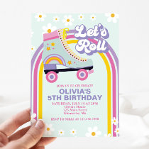 Roller skate Retro Rainbow Birthday Inv Invitation