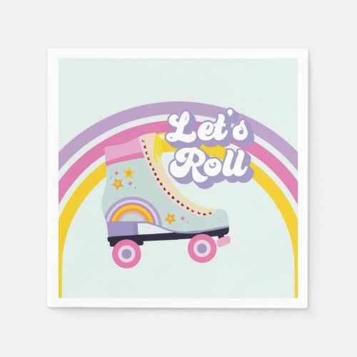 Roller skate Retro Rainbow Birthday Napkins