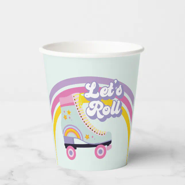 Roller skate Retro Rainbow Birthday Paper Cups | Zazzle