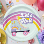 Roller skate Retro Rainbow Birthday Paper Plates<br><div class="desc">Retro roller skating birthday party plates with 70's style fonts and colors,  rainbow and daisies.</div>