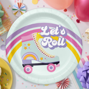 Roller skate Retro Rainbow Birthday Paper Plates