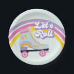 Roller skate Retro Rainbow Birthday Paper Plates<br><div class="desc">Retro roller skating birthday party plates with 70's style fonts and colors,  rainbow and daisies.</div>