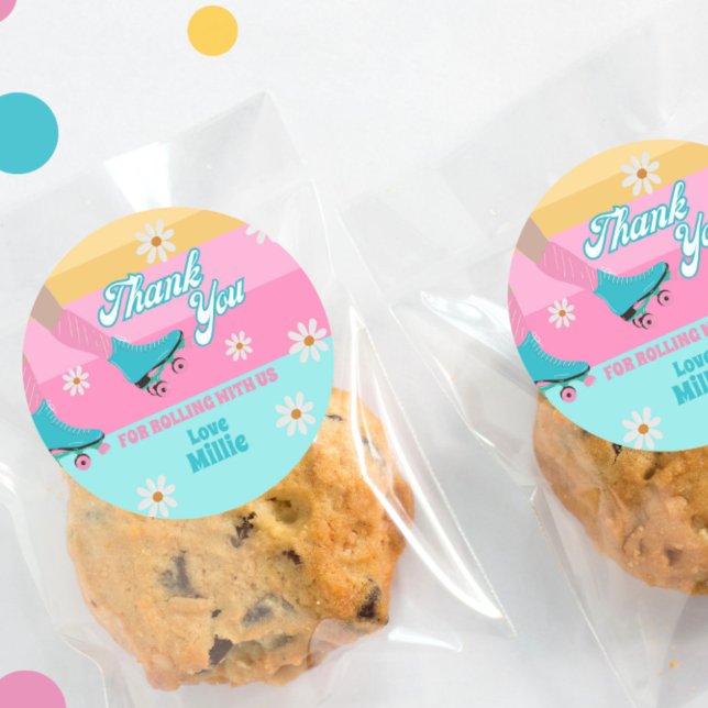 Roller skate Retro Rainbow Birthday Party Classic Round Sticker (Creator Uploaded)