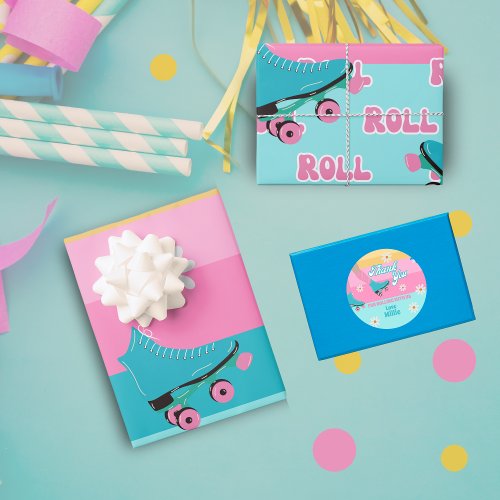 Roller skate Retro Rainbow Birthday Party Wrapping Paper Sheets