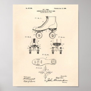 Roller Skate Shoe 1899 Patent Art Old Peper Poster