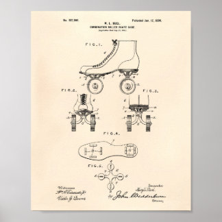 Roller Skate Shoe 1899 Patent Art Old Peper Poster