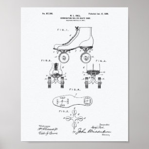 Roller Skate Shoe 1899 Patent Art White Paper Poster