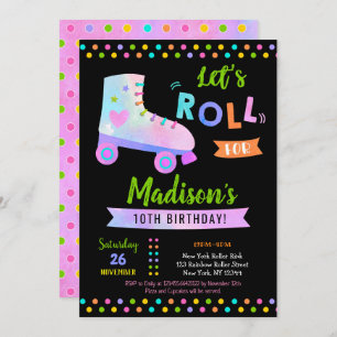 Roller Skate Skating Birthday Party Invitations
