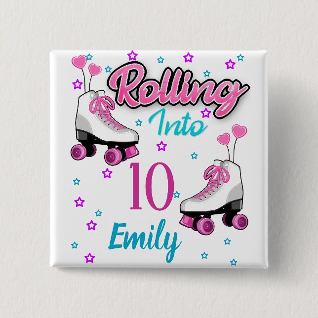 Roller Skate Skating Custom Birthday MAtching  Button (Front)