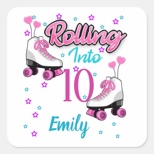 Roller Skate Skating Custom Birthday MAtching  Square Sticker (Front)