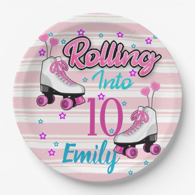 Roller Skate Skating Custom Birthday Paper Plates (Front)