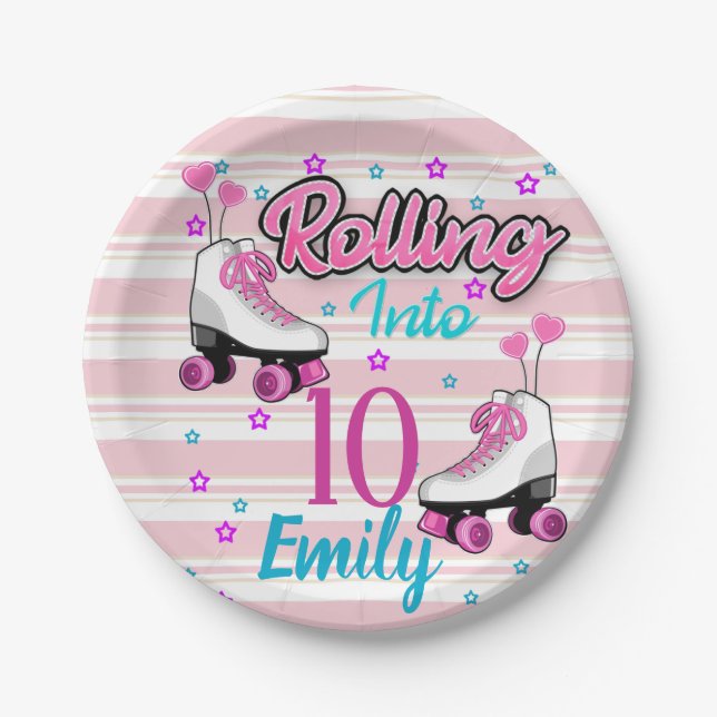 Roller Skate Skating Custom Birthday  Paper Plates (Front)