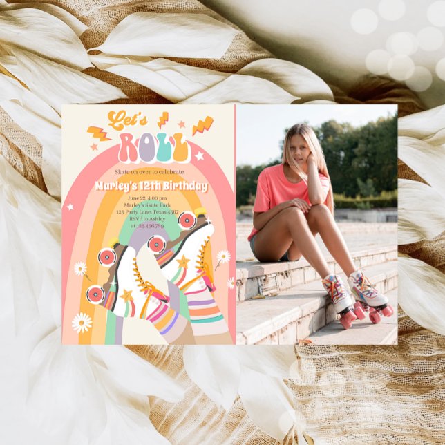 Roller Skate Skating Retro Groovy Birthday Party I Invitation (Creator Uploaded)