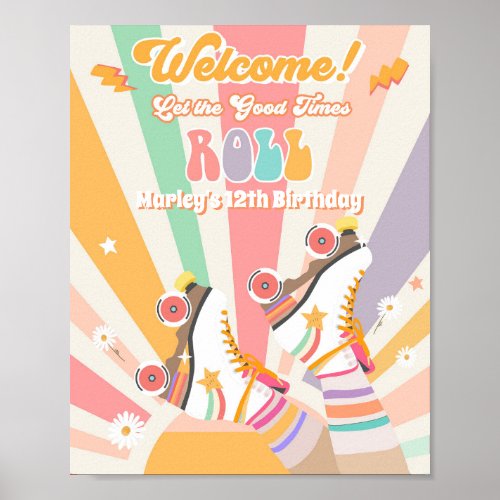 Roller Skate Skating Retro Groovy Birthday Welcome Poster