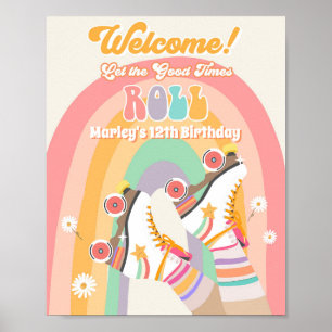 Roller Skate Skating Retro Groovy Birthday Welcome Poster