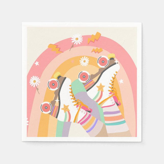 Roller Skate Skating Retro Groovy Girl Birthday Napkins (Front)