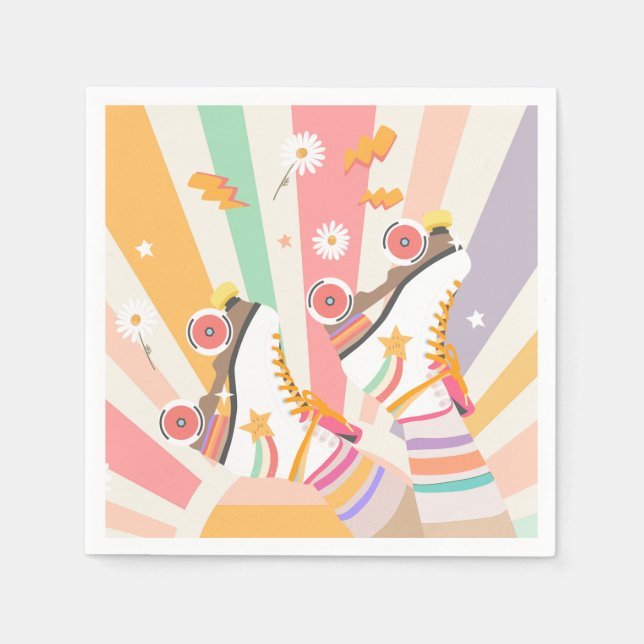 Roller Skate Skating Retro Groovy Girl Birthday Pa Napkins (Front)