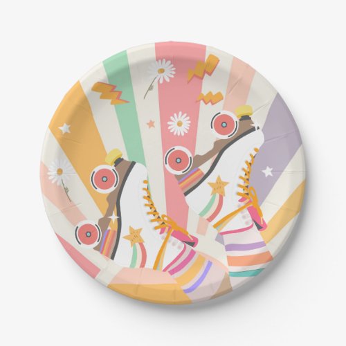 Roller Skate Skating Retro Groovy Girl Birthday Paper Plates