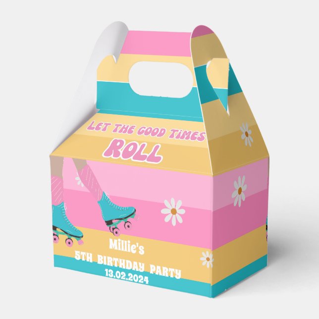 Roller skate skating retro rainbow Birthday Favor Boxes (Back Side)
