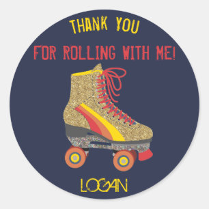 Roller skate Thank you, Favor tag, skating, Classic Round Sticker
