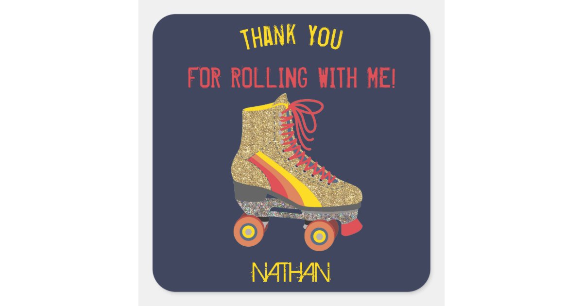 Roller skate Thank you, Favor tag, skating, Square Sticker | Zazzle