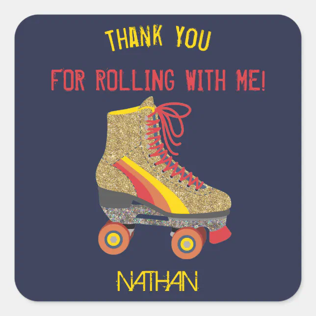 Roller skate Thank you, Favor tag, skating, Square Sticker | Zazzle