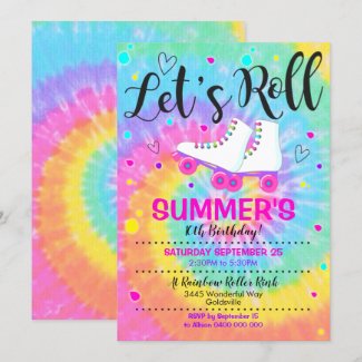 Roller skate Tie Dye Invitation Rollerskating
