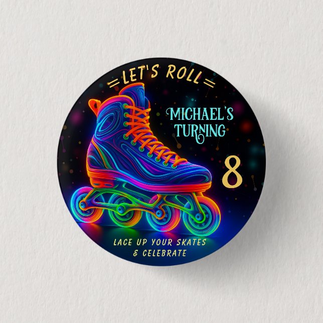 Roller Skate, Turning 8 Balloon Button (Front)