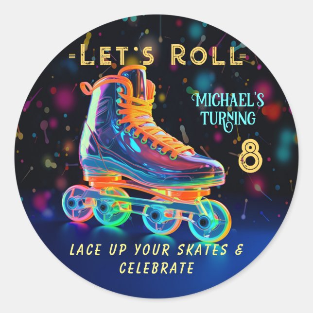 Roller Skate, Turning 8 Classic Round Sticker (Front)
