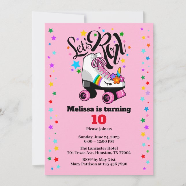 Roller Skate Unicorn any age Invitation (Front)