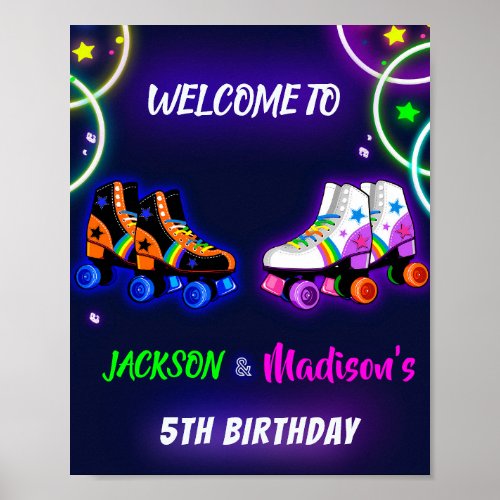 Roller skate welcome party sign Boy sk8 poster