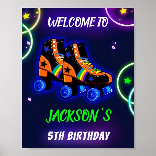 Roller skate welcome party sign Boy sk8 poster