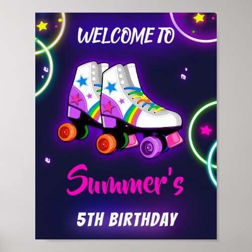 Roller skate welcome party sign Girl sk8 poster