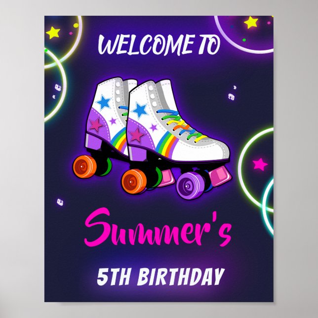 Roller skate welcome party sign Girl sk8 poster (Front)