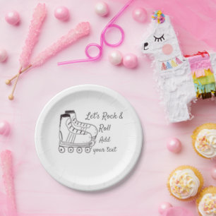 roller skater add text lets rock roll kids black s paper plates