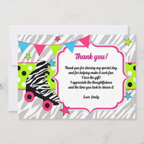 Roller Skates Birthday Thank You Card Neon