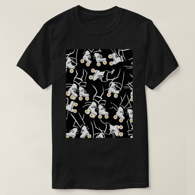 Roller Skates Black White Gold T-Shirt (Design Front)