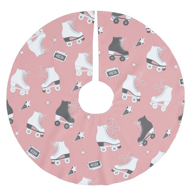 Roller skates cassette pattern. brushed polyester tree skirt (Front)