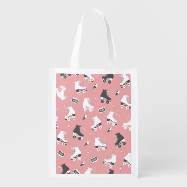 Roller skates cassette pattern. grocery bag (Front)