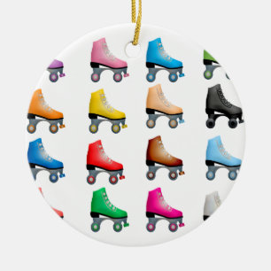 Roller Skates Colorful Pattern Retro Rollerskates Ceramic Ornament